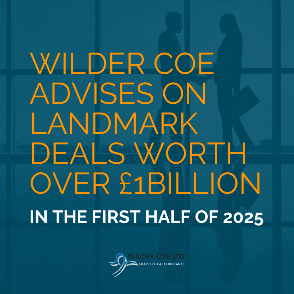 Wilder Coe advises on £1bn landmark deals in orange text on a teal backdrop